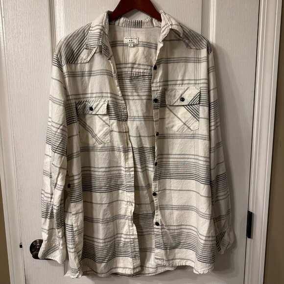 Matchstick | Argus White Plaid Flannel LS Button Up Roll Tab Hem Shirt Womens L - Picture 2 of 9